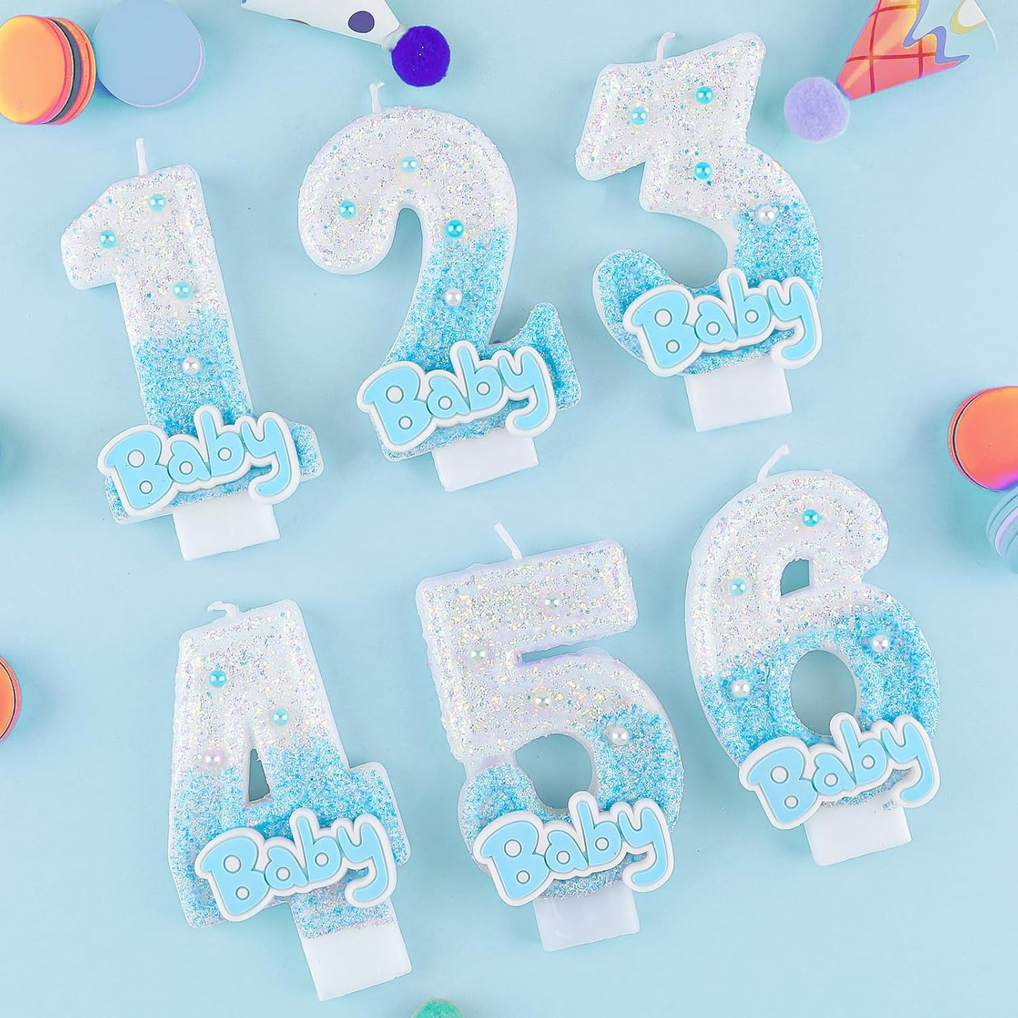 Blue Baby Number 1 Birthday Candle, 2.8in Cute Shiny 1st Happy Birthday Candle with Tray & Stick Boys Girls One Candle for First Birthday Ideal Birthday Parties Cake Decoration & Gifts