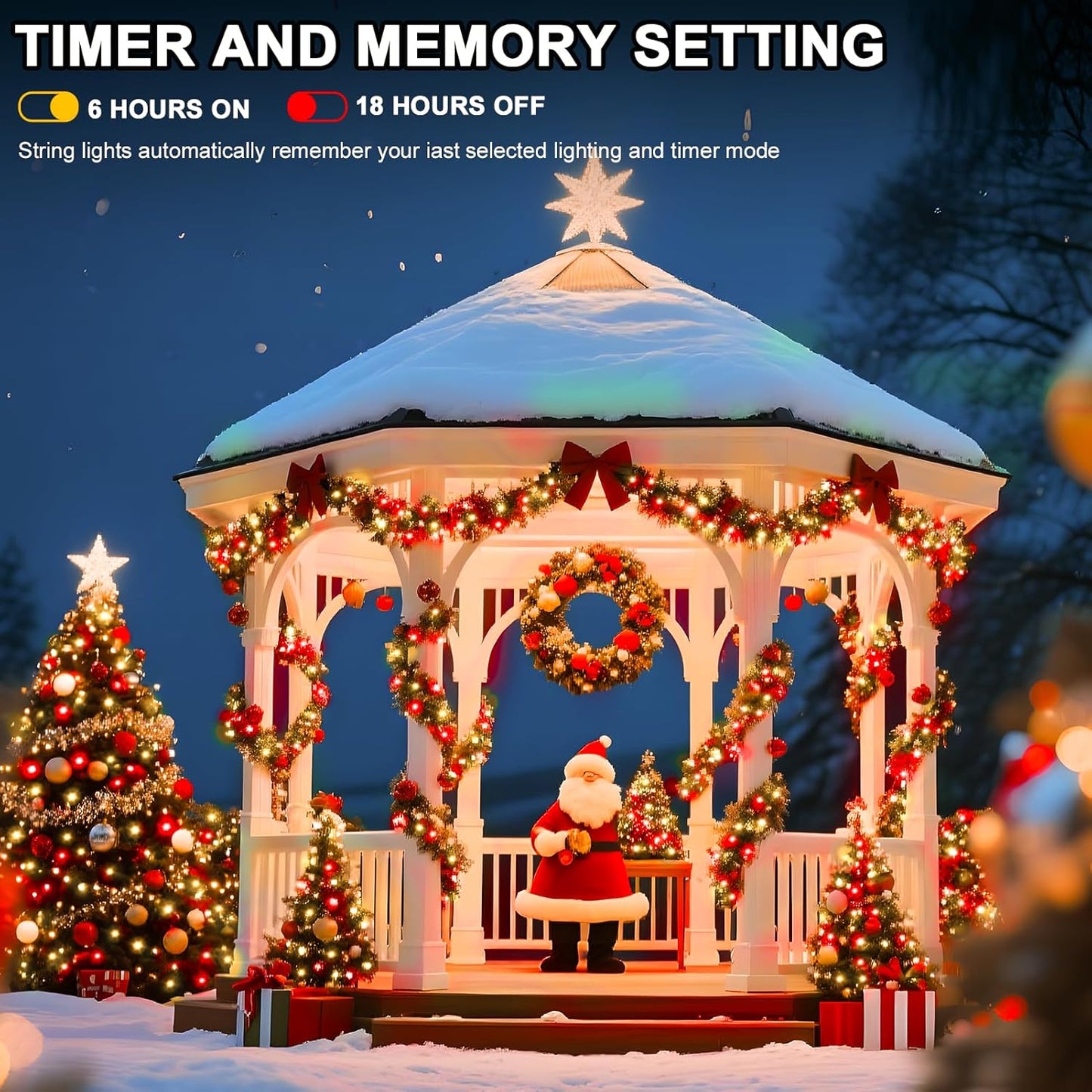 328 FT 1000 LED String Lights Outdoor Indoor, Christams String Lights Waterproof 8 Modes & Timer, Fairy Lights Plug in for Bedroom, Weeding, Patio, Party, Holiday,Christmas Decor (Red+Warm)