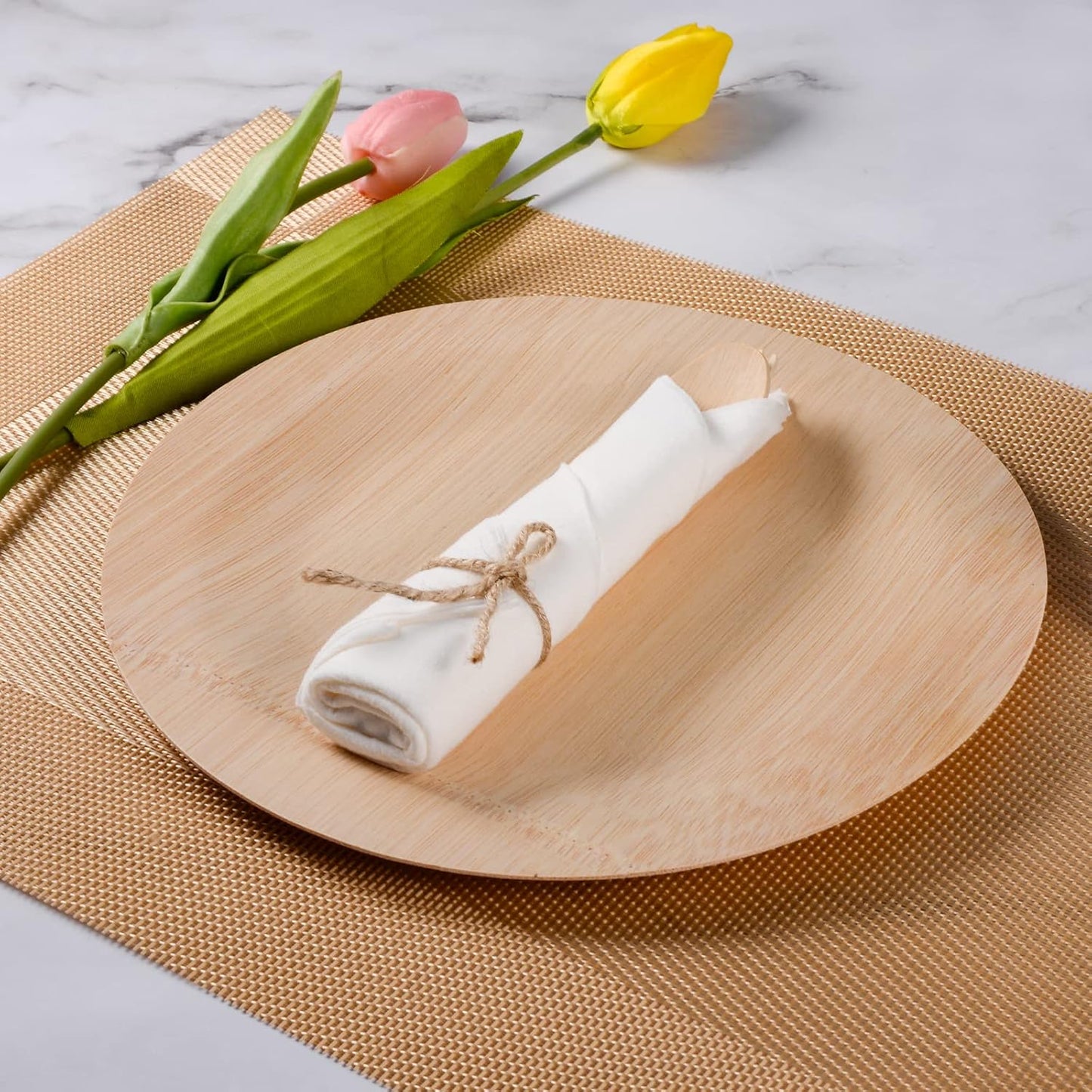 Pre Rolled Napkin and Bamboo Cutlery Set - 30Pack Bamboo Utensils/Cutlery Set(30 Forks, 30 Knives, 30 Spoons, 30 Napkins), Biodegradable Wrapped Cutlery for Party, Wedding, Events
