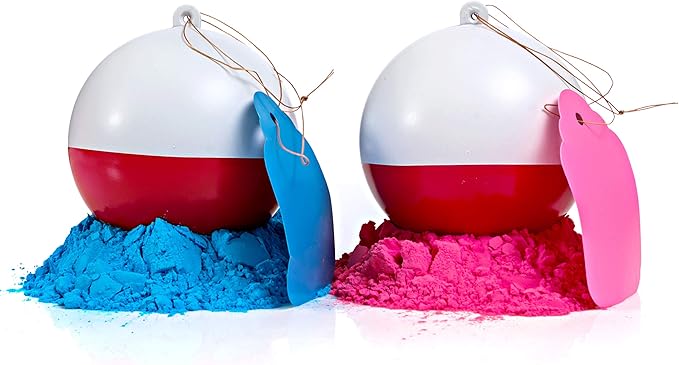 Gender Reveal Fishing Ball 2 Pack | Pink & Blue Set | Exploding Powder Red and White Fishing Bobber Lure | Gender Reveal Party Ideas | Ultimate Party Supplies