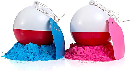 Gender Reveal Fishing Ball 2 Pack | Pink & Blue Set | Exploding Powder Red and White Fishing Bobber Lure | Gender Reveal Party Ideas | Ultimate Party Supplies