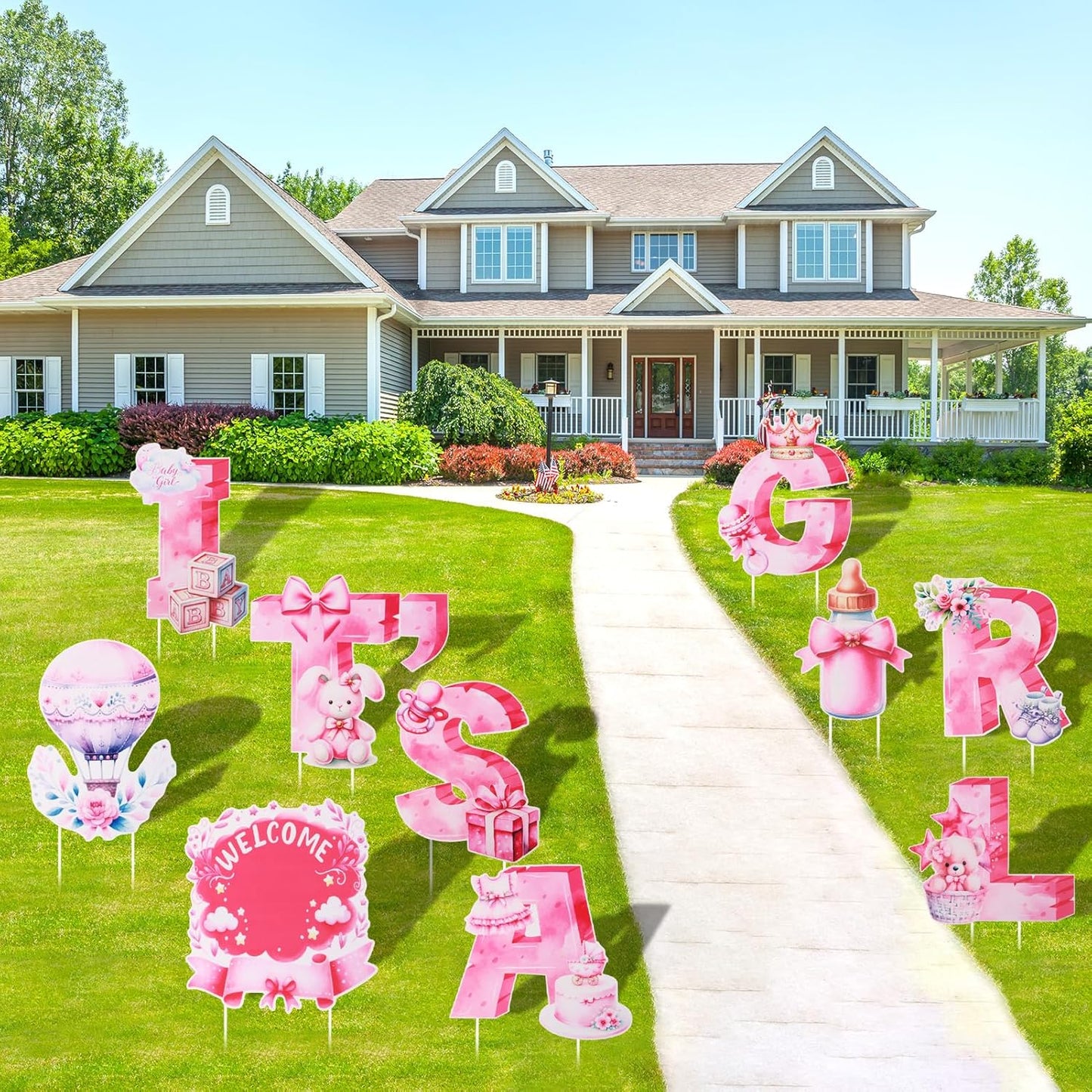 EASY JOY 10PCS Its A Girl Yard Signs with Stakes Pink It's A Girl Baby Shower Yard Sign for Gender Reveal Outdoor Garden Lawn Party