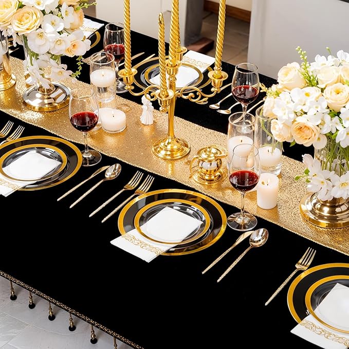 supernal 120pcs Clear and Gold Plastic Plates Disposable Fancy Plates Heavy Duty Gold Plastic Dinneware Include Dinner and Dessert Perfect for Party Wedding and Birthday