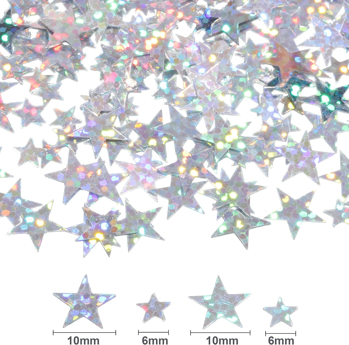 Hestya 60g Star Confetti Glitter Table Confetti Metallic Foil Stars for Christmas Party Wedding Festival Decorations(Glitter Silver,10mm and 6mm)