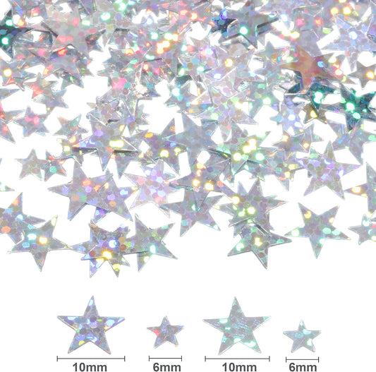 Hestya 60g Star Confetti Glitter Table Confetti Metallic Foil Stars for Christmas Party Wedding Festival Decorations(Glitter Silver,10mm and 6mm)