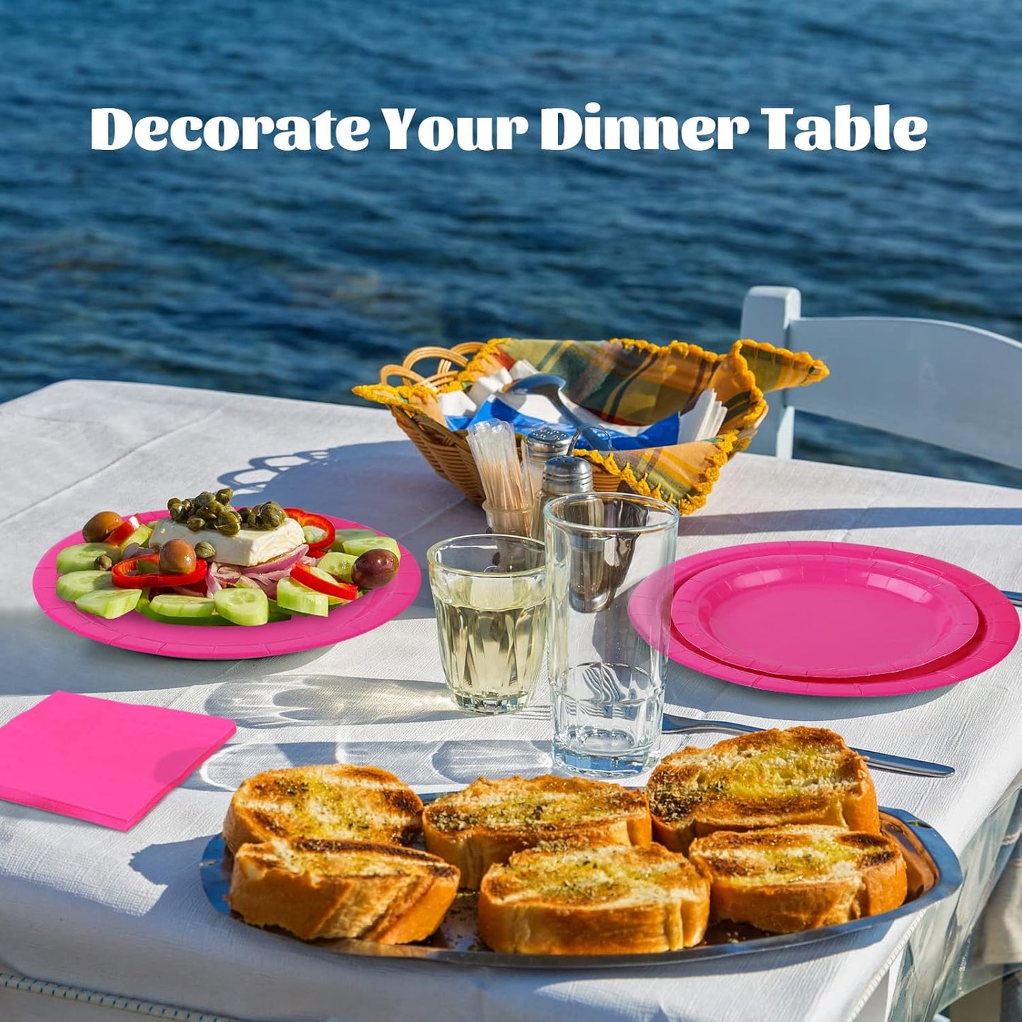 Ruisita 48 Pieces Hot Pink Party Supplies Solid Hot Pink Tableware Including 7 Inch and 9 Inch Paper Dinner Plates 2 Ply Napkins for Wedding, Birthday Party, Picnic, Barbecue (Serves 16)