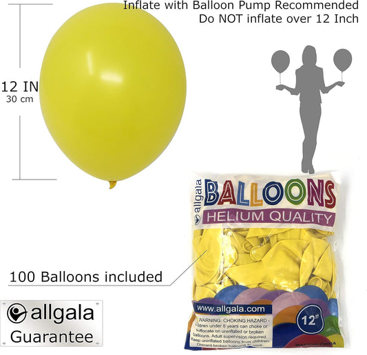 Allgala Latex Balloons for Parties | Helium Grade Bulk Balloon Pack | Ideal for Birthday Party Decorations, Baby Shower, Christmas Party | Colored Balloons for Events | 100ct 12" - Yellow