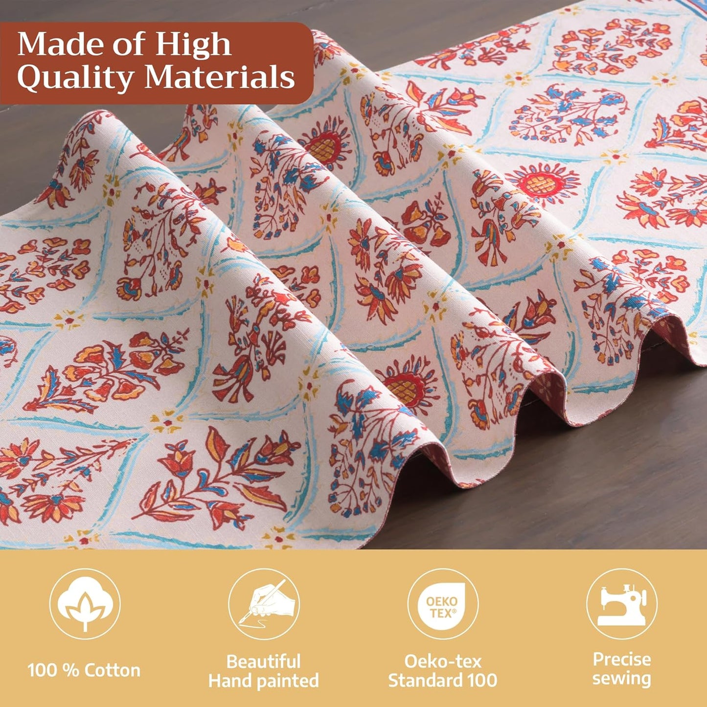 Maison d' Hermine Table Runner 100% Cotton Double Layer Table Runners 108 inches Long for Thanksgiving Christmas Decorations Home Kitchen Dining Party Wedding (Romane, 14.5" x 108")