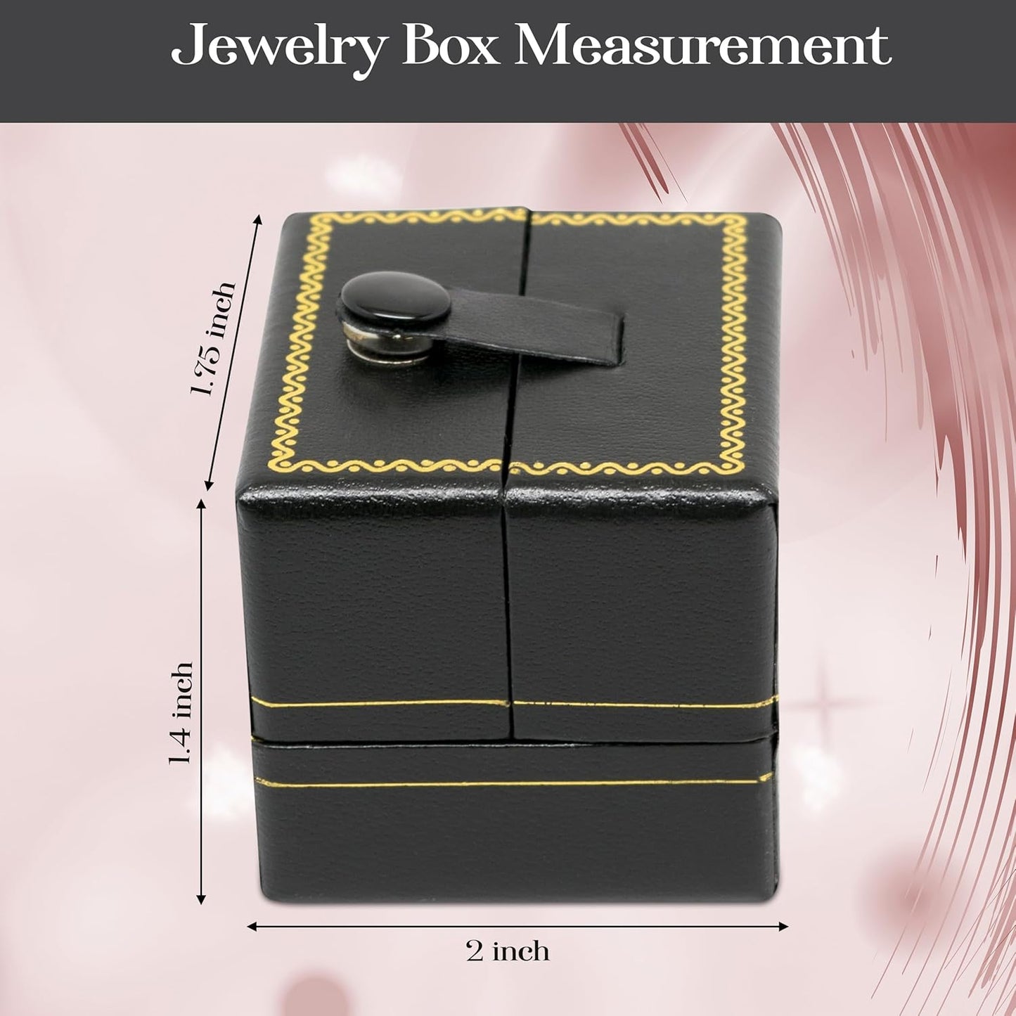 Novel Box 2 Door Black Jewelry Box for Rings 2x1.75x1.4 Inches - Double Door Ring Gift Boxes with Gold Trim - Faux Leatherette Ring Storage Case - Gift Presentation Cases for Rings Only