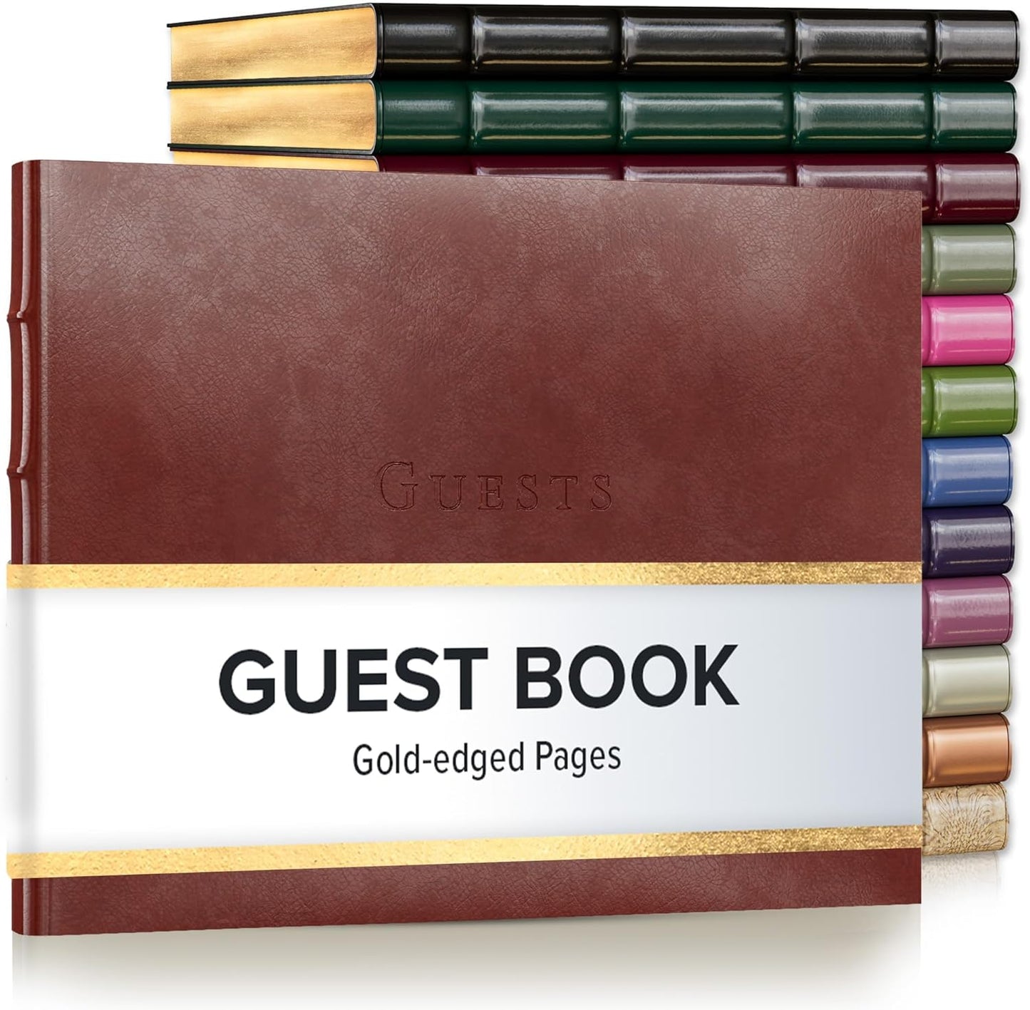 Gallery Leather Guest Book - Great for Wedding, Reception, Baby and Bridal Shower, Birthday Party and Vacation Home - 192 Lined Pages to Sign in, add Polaroid Photo - Hardcover 9x7" - Acadia Tan