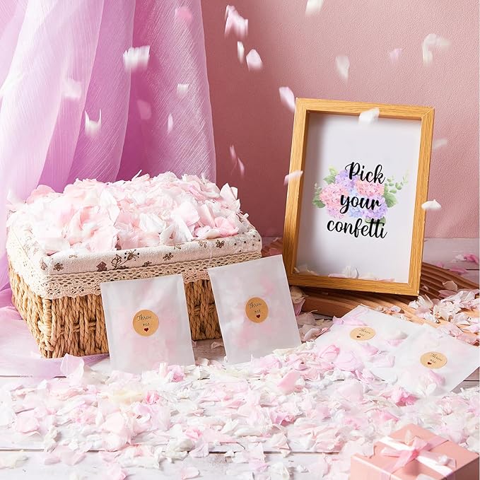 Wavwavw Biodegradable Confetti, Dried Hydrangea Flower Petals with Throw Me Stickers Wedding Confetti Biodegradable Flower Petals for Wedding Ideas Valentines Day Decor(Pink White,55 Pcs)