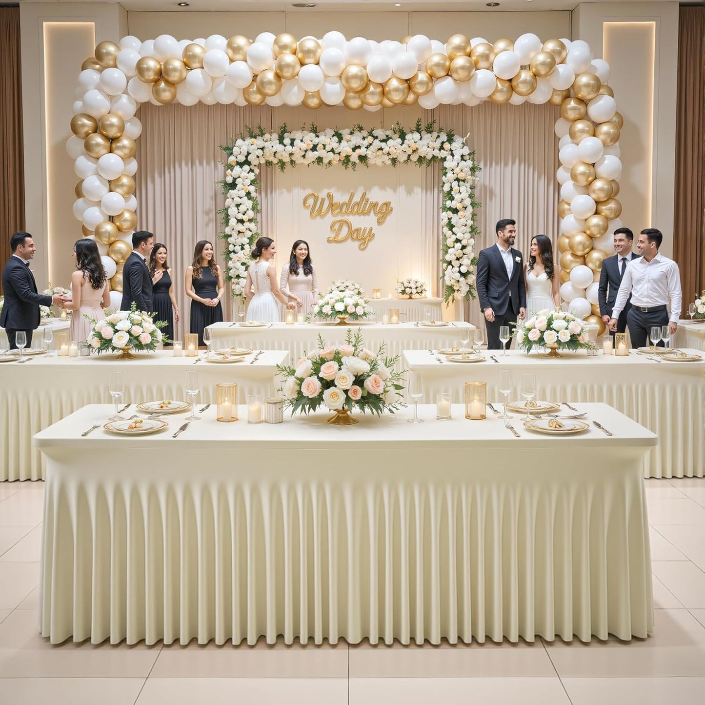 Besutolife 6 Pack Beige Spandex Tablecloth for 6ft Rectangle Tables Fitted Table Cloth Stretch Table Covers Skirt 6ft Rectangular Tablecloths for Banquet Parties Wedding Decorations