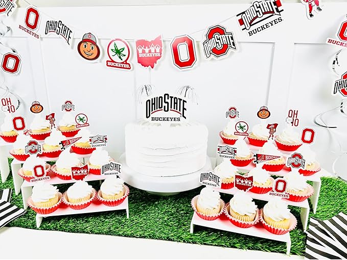 Ohio State Party Supplies for OSU Football, Birthday Gift, Graduation Party Banner and Cake Toppers (42 Pieces) (Ohio State Buckeyes)