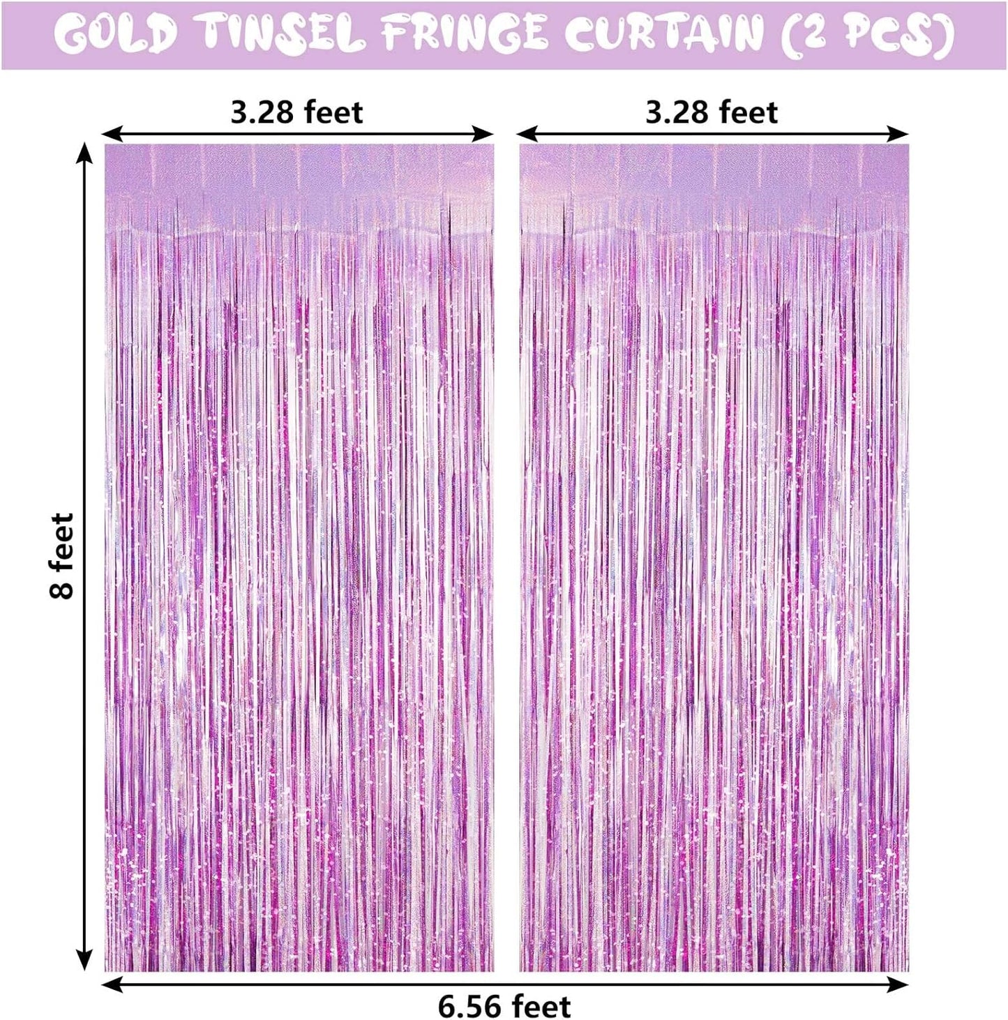 Light Purple Fringe Curtain Backdrop, 2 Pack Tinsel Foil Fringe Curtains Party Decorations Streamers, Xmas Light Purple Metallic Glitter Backdrop for Birthday Wedding Bridal Shower Photo Booth