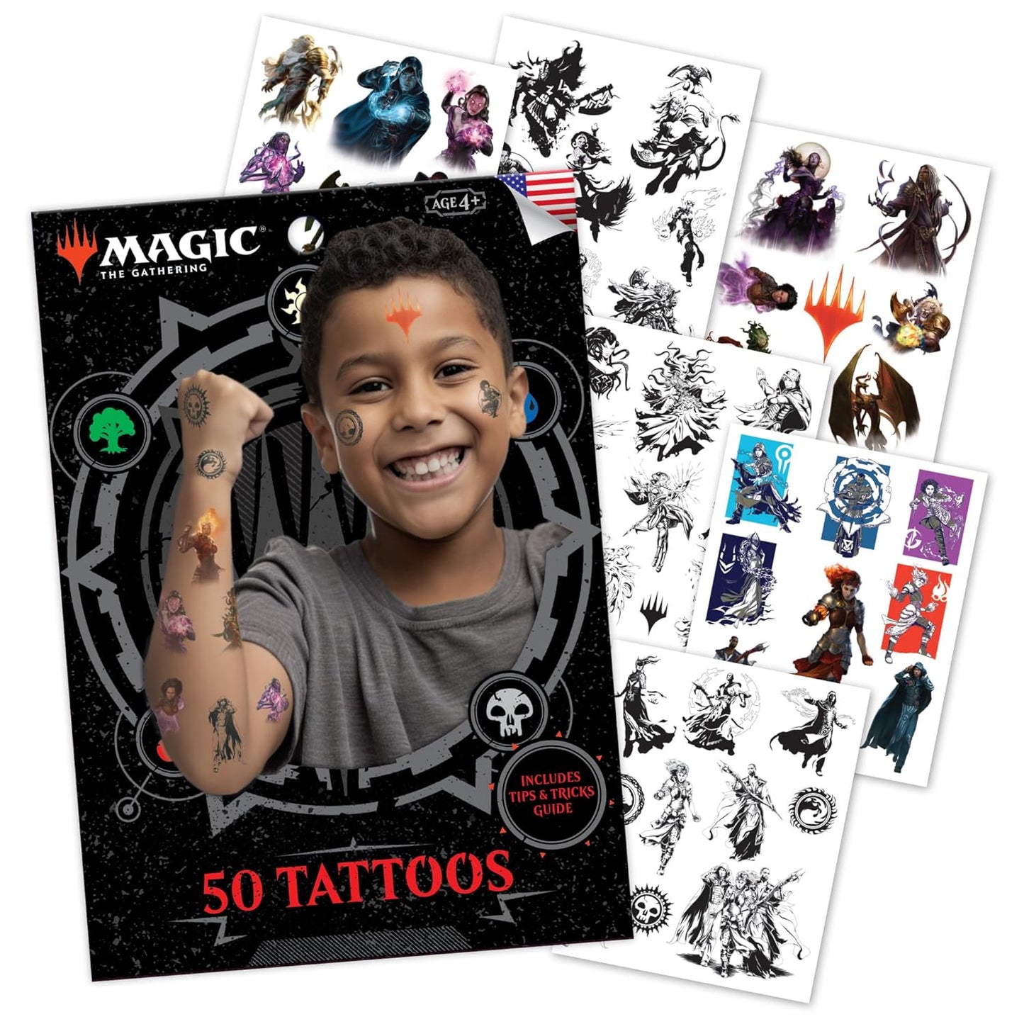 Savvi - 50 Magic the Gathering Temporary Tattoos: Skin-Safe Ink, Great for Birthday Parties, Gifts for Boys and Girls Ages 4-12+, Made in the USA [6 sheets, 50 count]