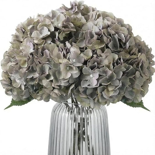 2Bouquets Artificial Fake Flowers Plants Silk Hydrangea Arrangements Wedding Bouquets Decorations Plastic Floral Home Kitchen Garden Party Festival Bar DIY (Gray Green,5 Flower Heads)
