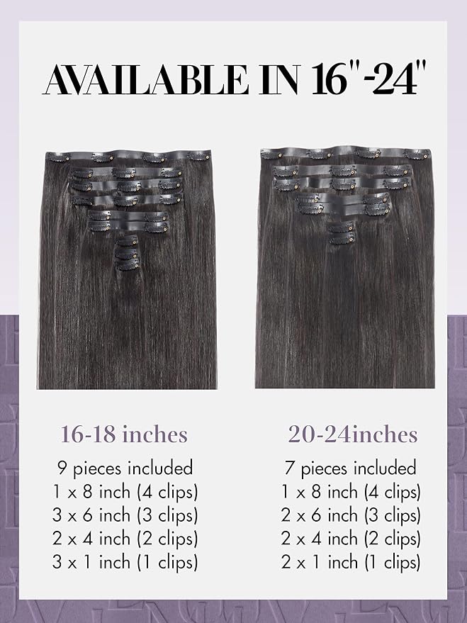 LUVME Clip in Hair Extensions,16 Inch 2 Pack 270g 18pcs Silky Straight Invisible Clip in Hair Extensions Human Hair Natural Black Hair Clip on for Women