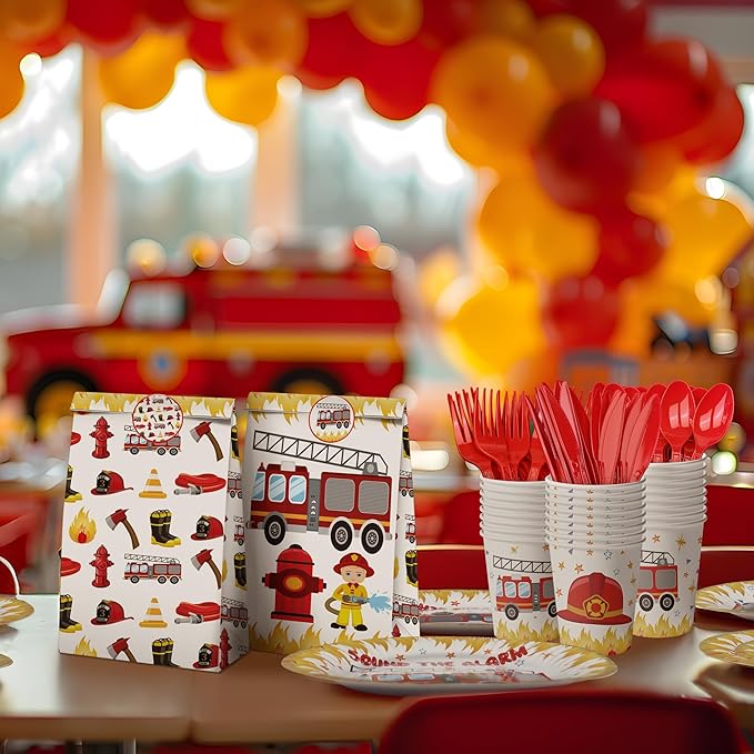 Firetruck Party Decorations - Firefighter Party Plates and Napkins for Kids, Serves 40 Guests