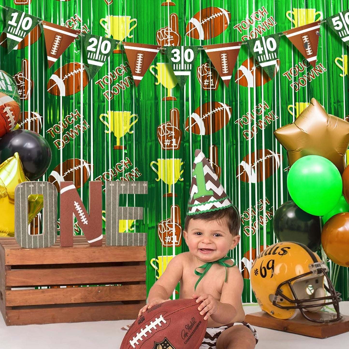 Football Party Decorations, 4 Pack Foil Fringe Curtains, Party Backdrop Streamers, Super Bowl Sunday Night Football Game Day Photo Booth Backdrops Superbowl Party Decorations