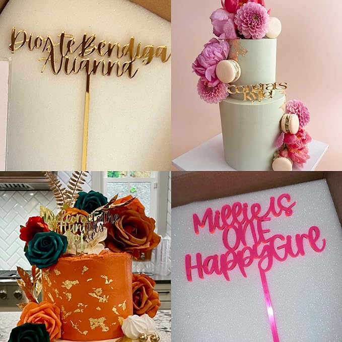 Simple & Sentimental Custom Name Cake Topper | Personalized Acrylic Wedding Cake Topper - Gold, 1 Count