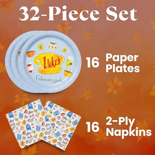 Silver Buffalo Gilmore Girls Paper Napkin and Plate Party Pack, 32 Count