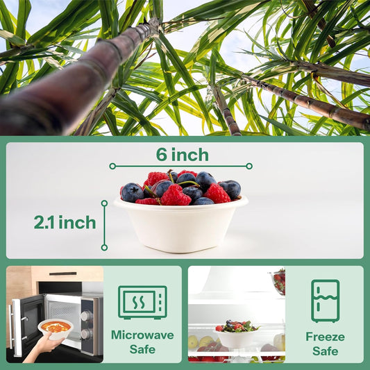 Homestockplus 16 Oz Small Paper Bowls Disposable Bowl - Sugarcane Fiber, Microwave & Freezer Safe, BPA-Free Eco-Friendly Compostable Bowls for Ice Cream, Kids Snacks, Cafe Desserts[100 Pack] (White)