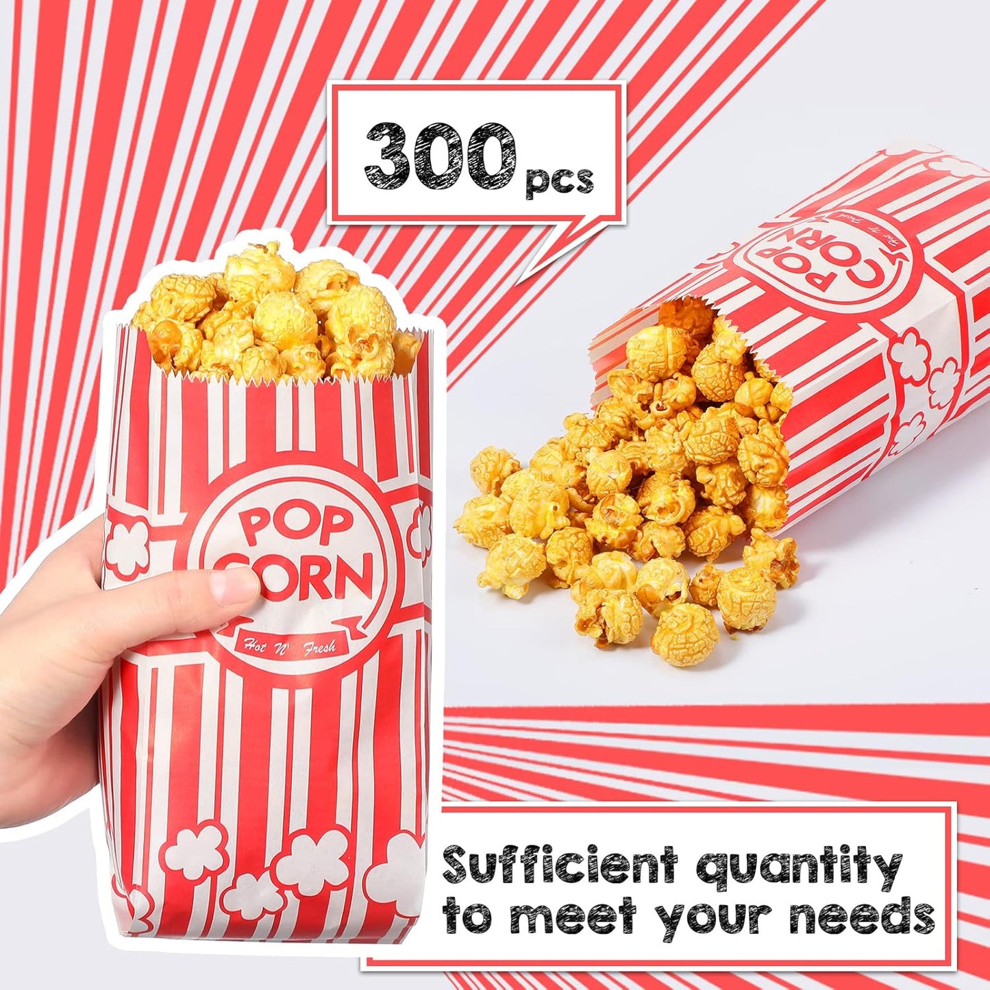 300 Pieces Paper Popcorn Bags 1 Oz Popcorn Container Red and White Concession Stand Supplies Movie Theme Party Supplies