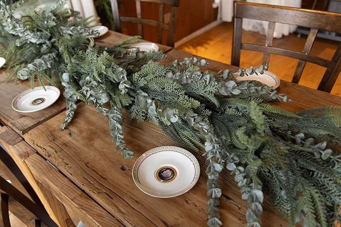 9ft Handmade Christmas Garland,Artificial Eucalyptus Cedar Pine Needles Greenery Seasonal Garland for Christmas Fireplace Winter Holiday Indoor Outdoor Decoration