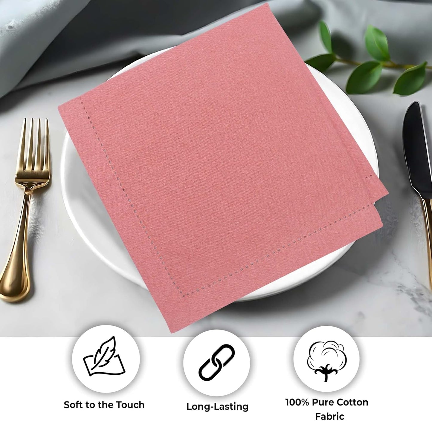 Urban Villa Fall Cloth Napkins Hemstitch Rust Color Dinner Napkins (Set of 12) 20"x20"100% Cotton Absorbent Washable Reusable Cloth Napkins Ideal for Thanksgiving Everyday Use Wedding Parties Napkins