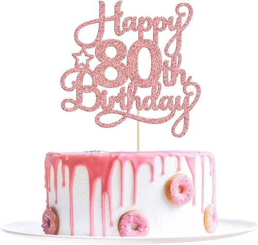 1 Pack Happy 80th Birthday Cake Topper Rose Gold Glitter 80 & Fabulous Cheers to 80 Years Old Birthday Cake Pick for Celebrating 80th Birthday Anniversary Party Cake Decorations Supplies