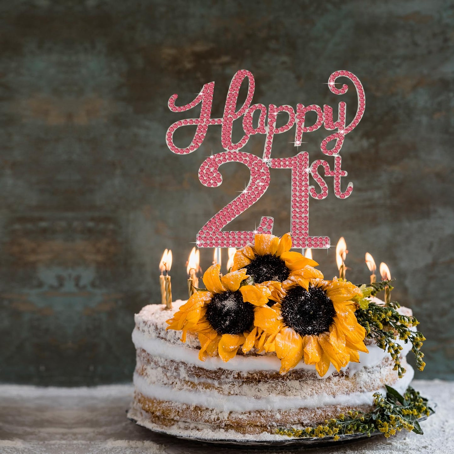 LASKYER Happy 21st Birthday Decorations,21st Birthday Silver & Red Rhinestone Cake Topper - Cheers to 21 Years Old Bday Party Metal Sparkly Cake Centerpieces Sign.