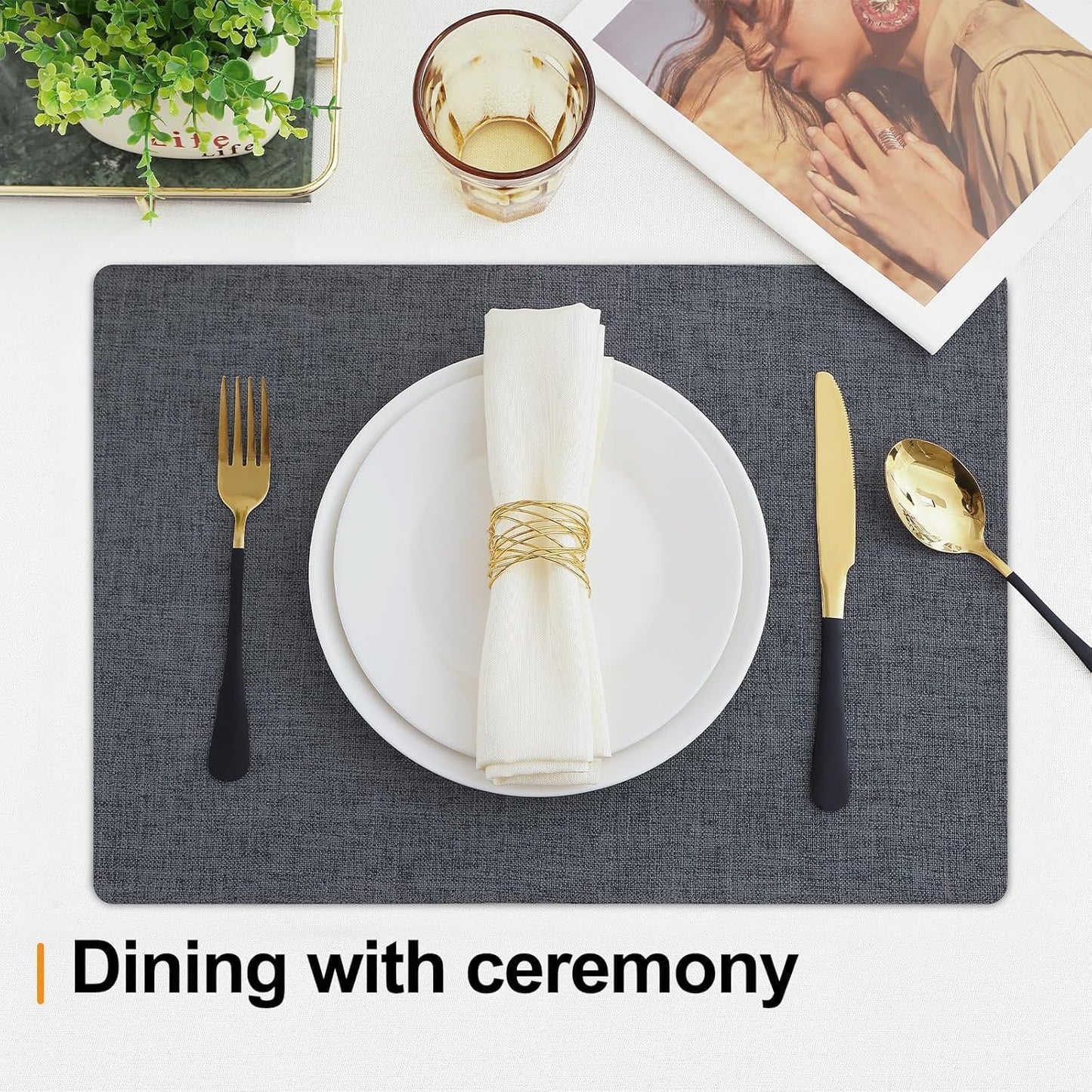 Homaxy Cloths Placemats for Dining Table Set of 8, Heat Resistant Washable Cotton Linen Blend Table Mats, Easy to Clean Place Mats for Indoor Outdoor Party Kitchen Decoration, 13" x 19", Charcoal Gray