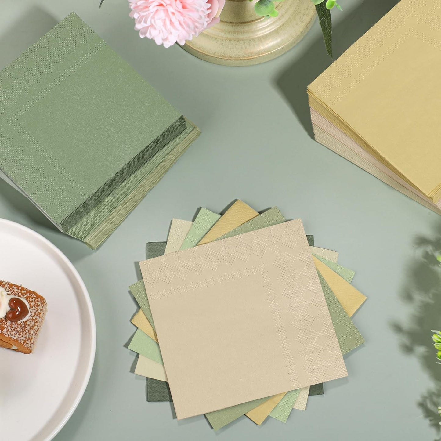 150 Pieces Sage Green Paper Napkins Cocktail Napkin Beverage Luncheon Napkins 2 Ply for Party Favors, 6 Colors