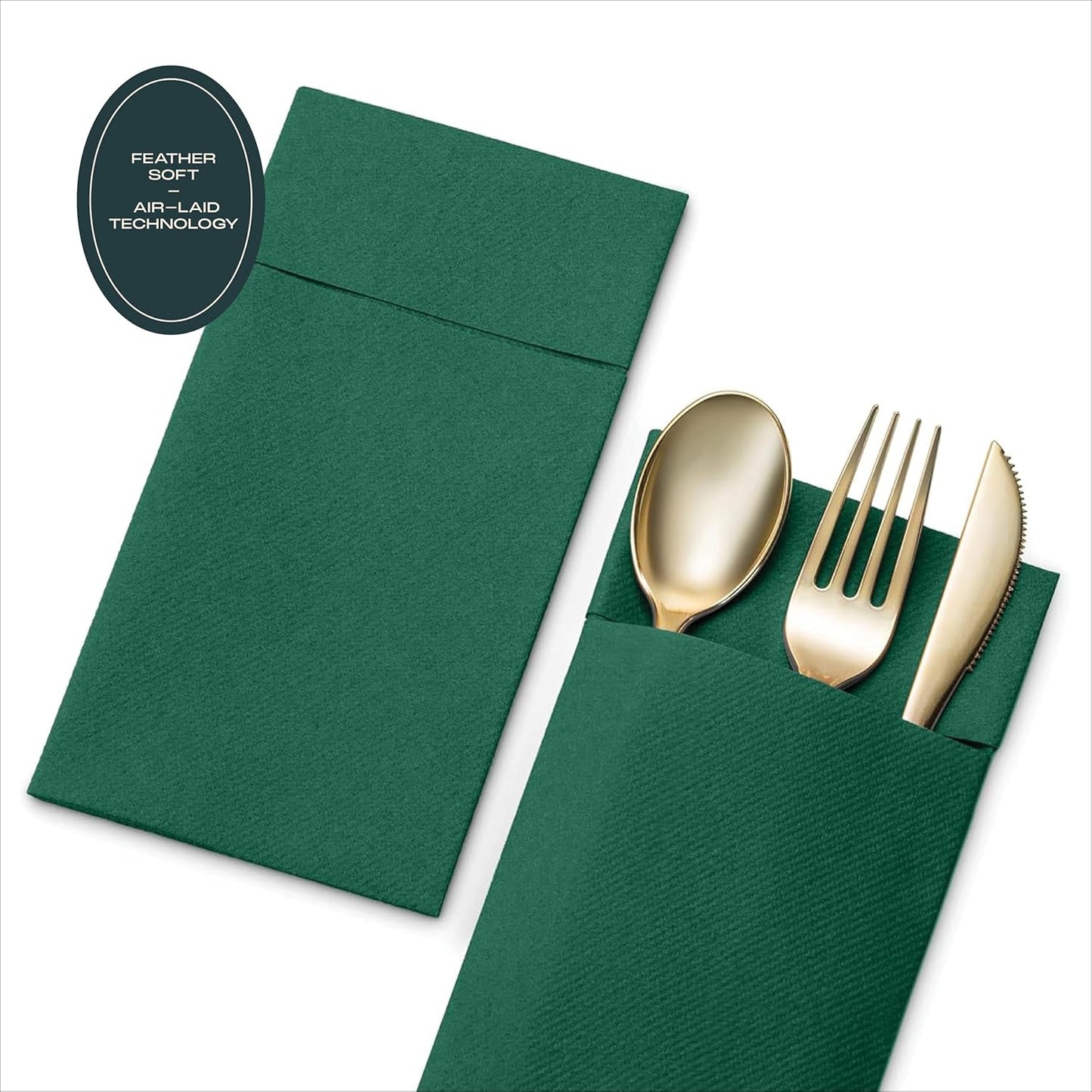 50-Pack Disposable Linen-Feel Dinner Napkins With Built-in Flatware Pocket, BLUE Prefolded Cloth Like Paper Napkins For Wedding, Dinner Or Party