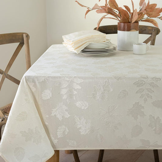 Benson Mills Harvest Legacy Damask Fabric Table Cloth Fall, Harvest, and Thanksgiving Tablecloth (Ivory, 60" x 140" Rectangular)