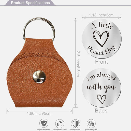 OUMILAN Pocket Hug Token Gifts for Men Boyfriend Girlfriend Inspirational Gift for Son Daughter Brother with Leather Keychain
