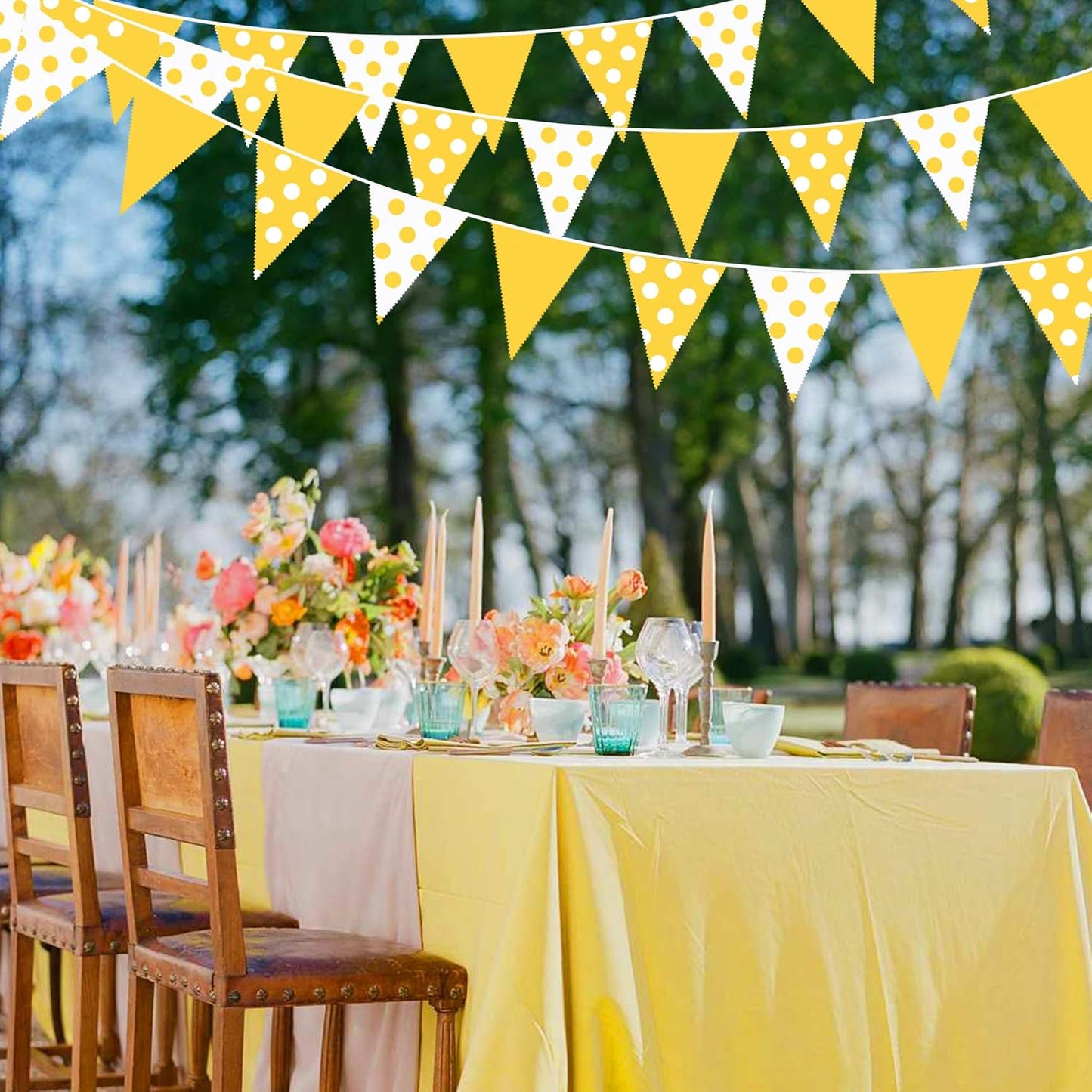 32Ft Yellow Party Decorations Yellow Fabric Polka Dot Pennant Triangle Banner Party Flag Bunting Streamer Garland for Birthday Sunshine Sunflower Baby Shower Lemon Home Outdoor Garden Decor Supplies
