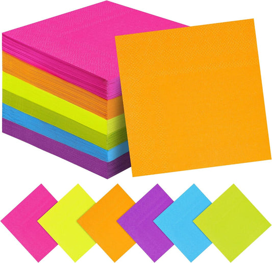 150 Pieces Multiple Rainbow Paper Napkins Cocktail Napkin Beverage Luncheon Napkins 2 Ply for Party Favors, 6 Colors