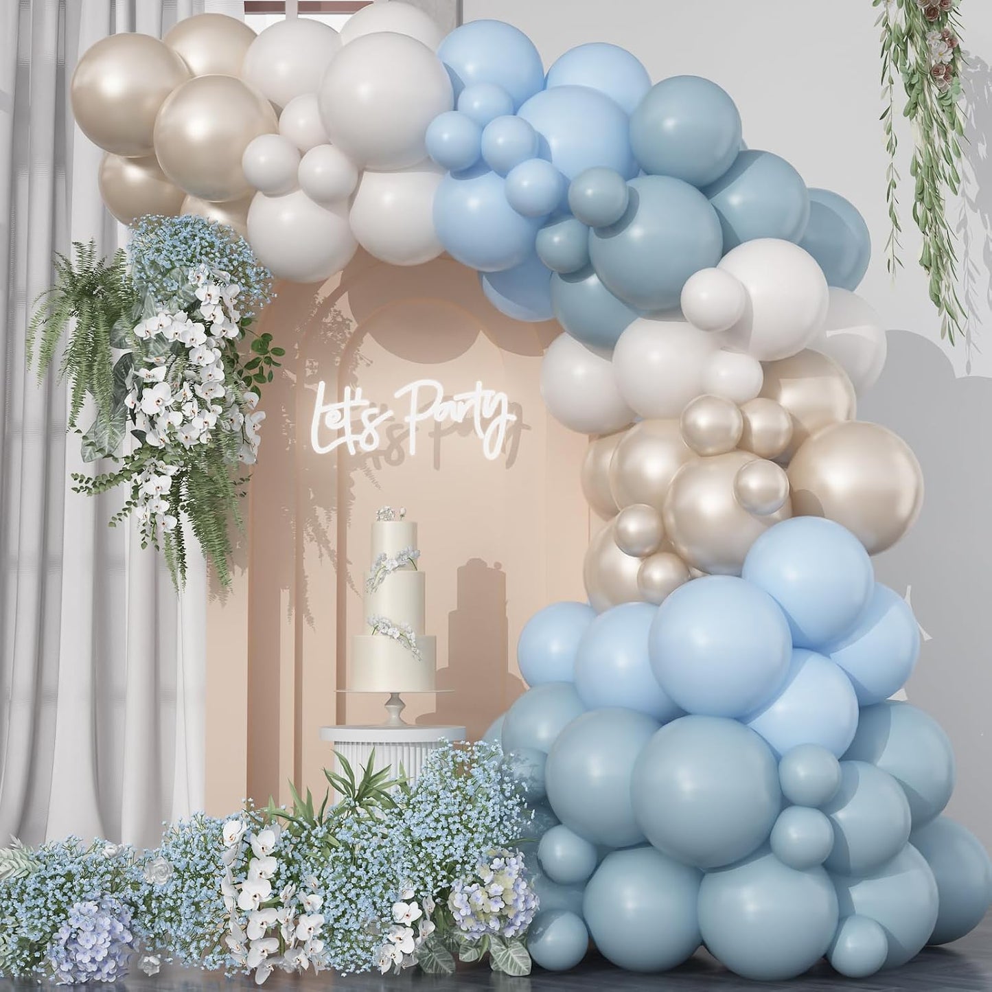 Dusty Blue Balloon Arch Kit Retro Slate Light Pastel Blue Beige Cream Sand White Neutral Party Balloons Garland Kit for Boys Bridal Baby Shower Gender Reveal Birthday Wedding Party Decorations