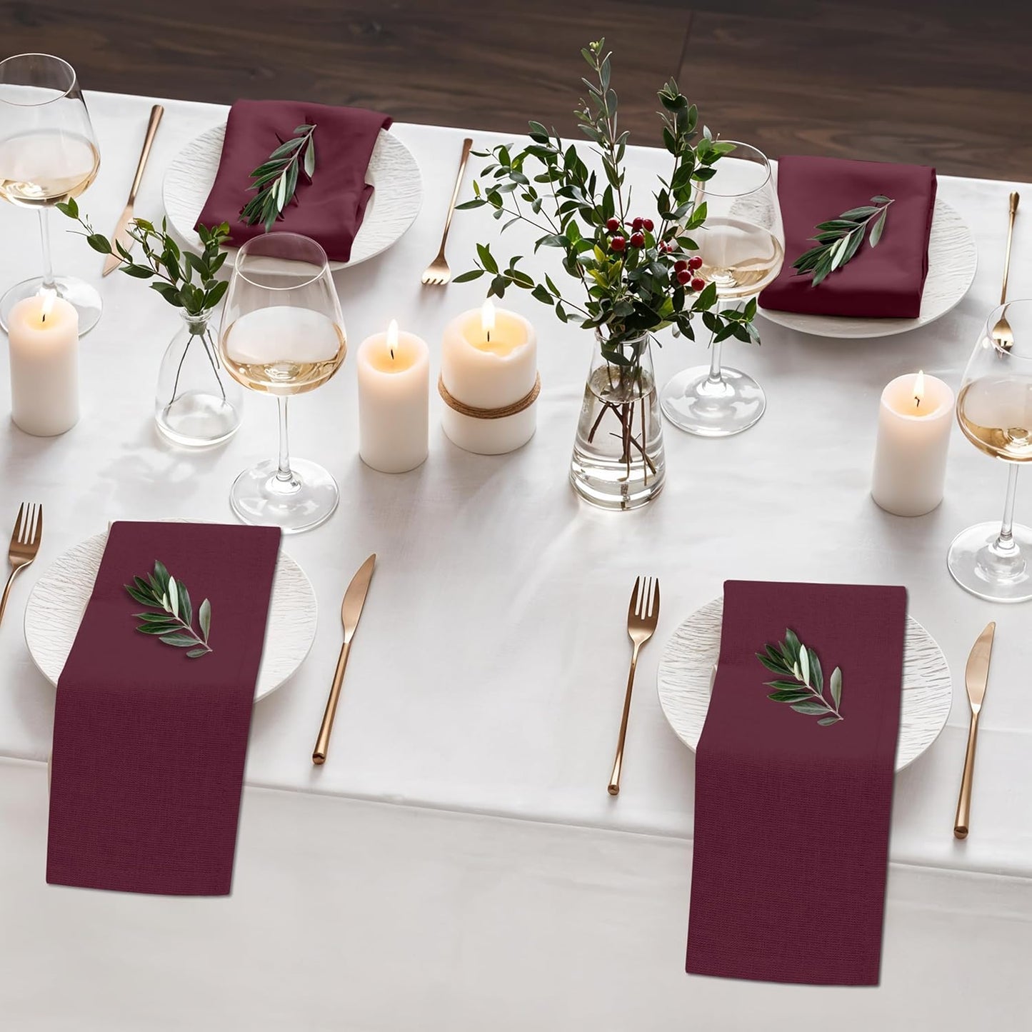 Ruvanti Linen Napkins Set of 6, 18x18 Cloth Napkins, Cotton Linen Blend Napkins Cloth Washable, Soft, Reusable Dinner Napkins for Wedding, Parties, Christmas, Thanksgiving, Everyday Use - Burgundy