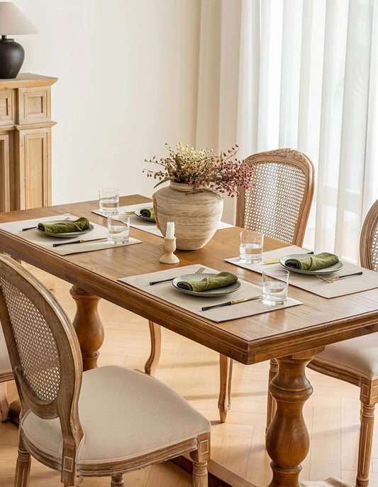 Linen Table Placemats Set of 6 Beige Modern Farmhouse Cloth Dining Table Mats Machine Washable Non Slip Heat Resistant Plate Mats 12x18 Inch