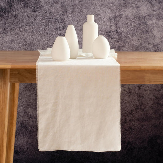 Table Runner with Fringe- 14x48 Inch Off White, 100% Pure Linen Table Runner for Chirstmas, Easter, Thanksgiving, Party, Wedding, Winter, Handmade