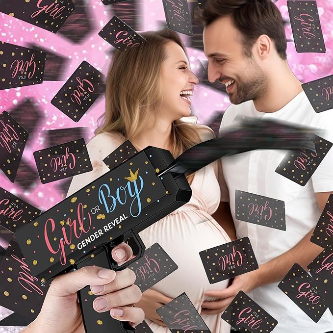 Gender Reveal Confetti Card Gun – “It’s a Boy” or “It’s a Girl” Cards Launcher – Fun Gender Reveal Party Prop, Baby Shower Supplies for Team Pink or Blue – Boy or Girl Announcement Blaster