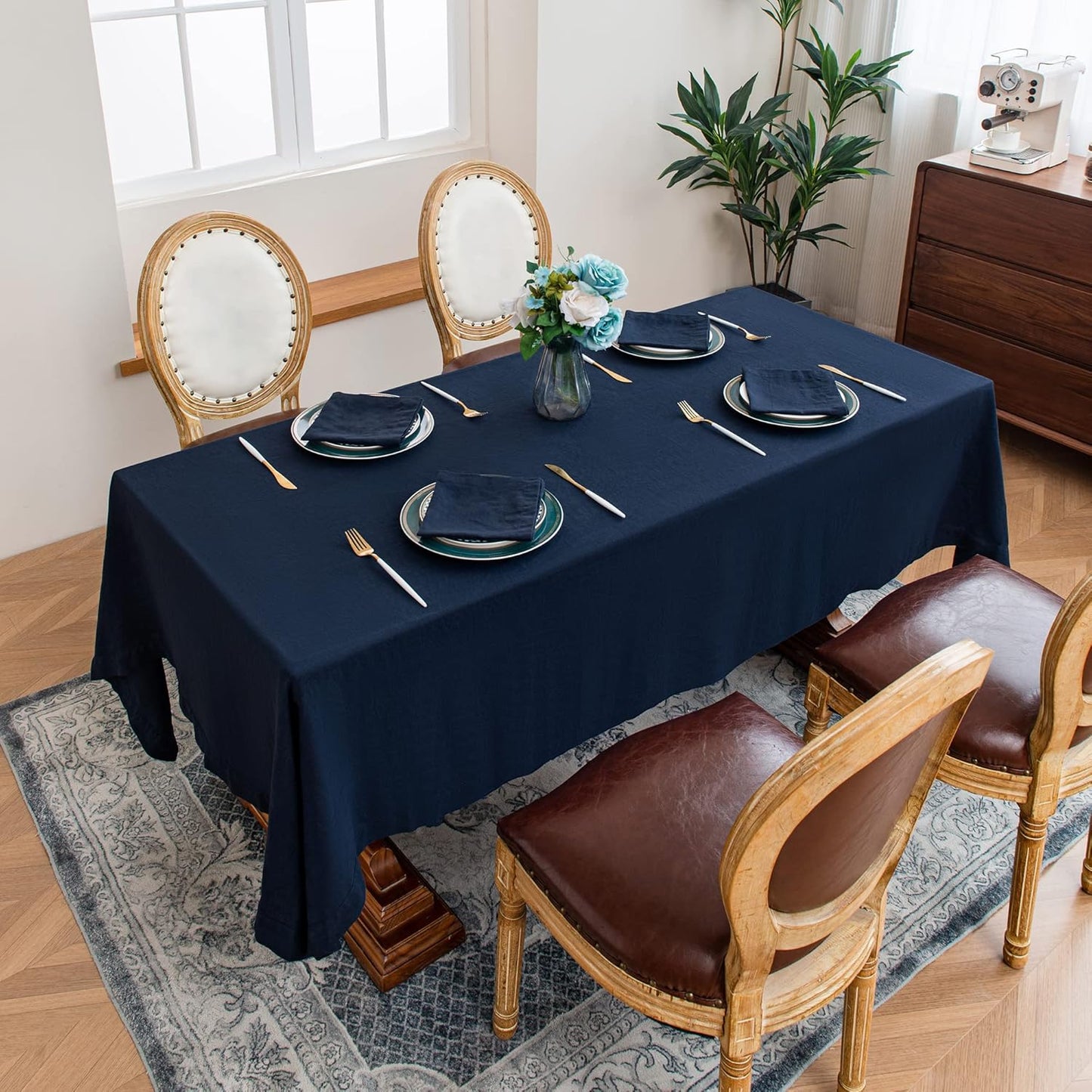 Linen World Linen Tablecloth,100% French Linen Navy Tablecloth 120" x 60" Inch,Washable Rectangular Tablecloth for Dining,Outdoor,Weddings and Restaurants,Decorative Thanksgiving Christmas