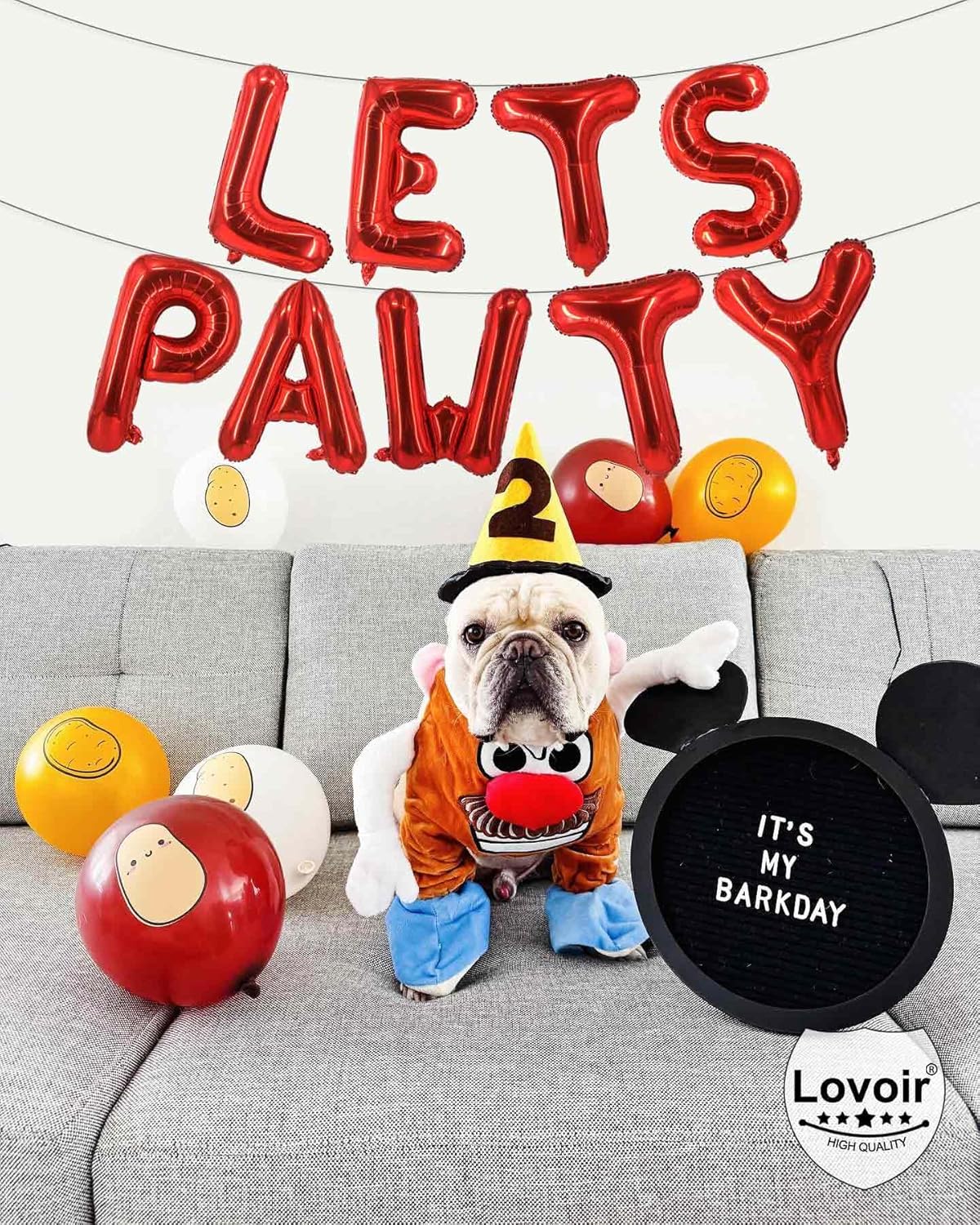 9 Pcs Lets Pawty Balloons Banner 16 Inch, Dog Cat Pet Birthday Letters Sign Lets Pawty Balloons Happy Birthday Banner for Pet Dog Cat Party Supplies Decorations (Red)