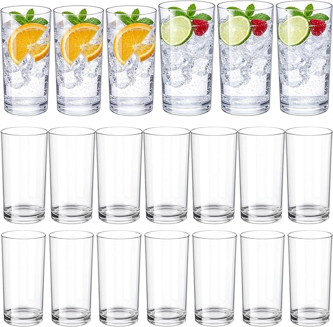 Gerrii 20 Pcs Clear Plastic Tumblers Drinking Cups Reusable Unbreakable Juice Acrylic Glasses Dishwasher Safe Plastic Glasses for Adults Picnic Party Kitchen (12oz,15.5 oz,Vintage)