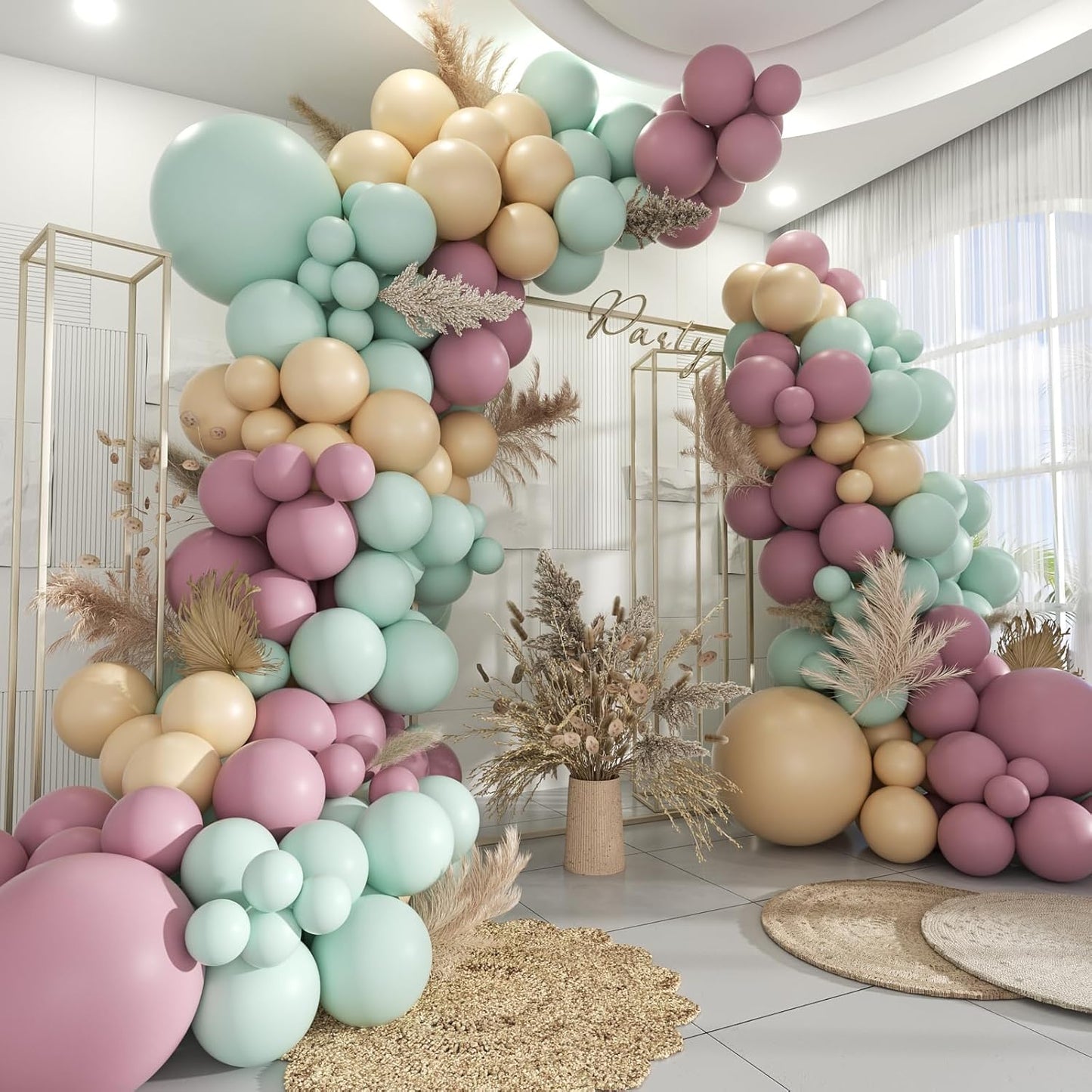 Dusty Purple Green Nude Balloon Garland Arch Kit, 160Pcs Boho Blush Pastel Green Light Brown Balloons for Baby Shower Birthday Wedding Wildflower Party Decoration