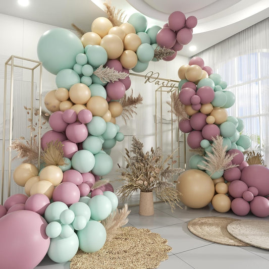 Dusty Purple Green Nude Balloon Garland Arch Kit, 160Pcs Boho Blush Pastel Green Light Brown Balloons for Baby Shower Birthday Wedding Wildflower Party Decoration