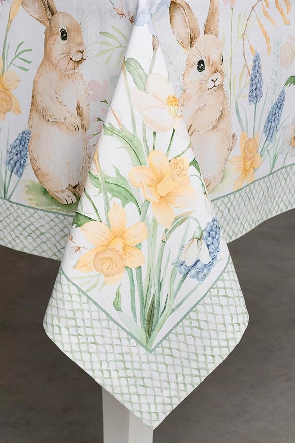 Maison d' Hermine Table Cloth Rectangle Table 100% Cotton 70 x 90 Inches Tablecloth Reusable Decorative for Dining Room Farmhouse Home Valentines Day Decorations Spring Summer - Easter Dew