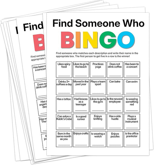Sahjzk Office Bingo Cards, 25 Unique Randomized 5x7 Sheets, Get to Know You Bingo Game for Adults, Ice Breaker Office Party Games, Team Building Games for Work, High Replay Value - A03